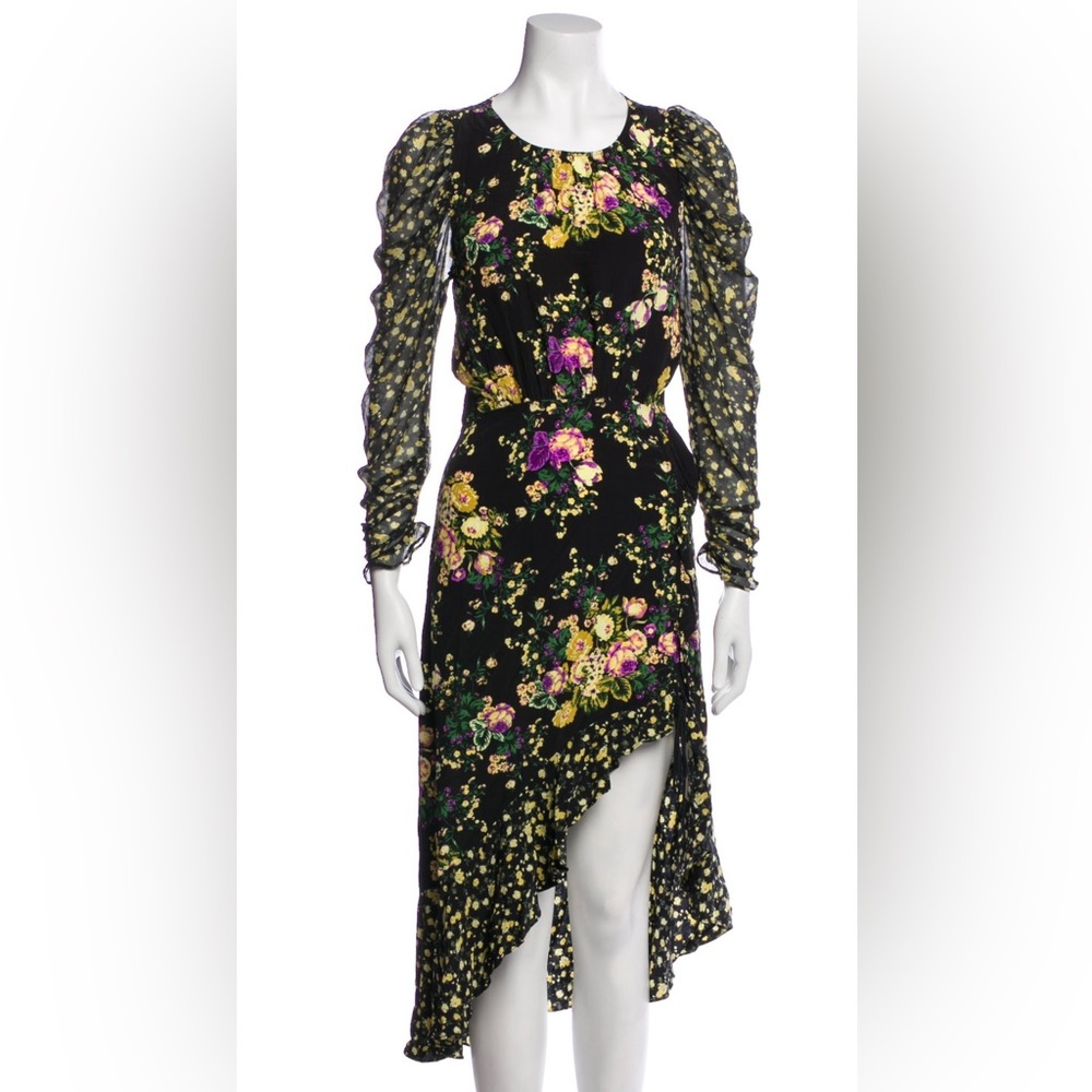 FOR LOVE AND LEMONS SHEER LONG SLEEVE FLORAL PATTERNED DRESS